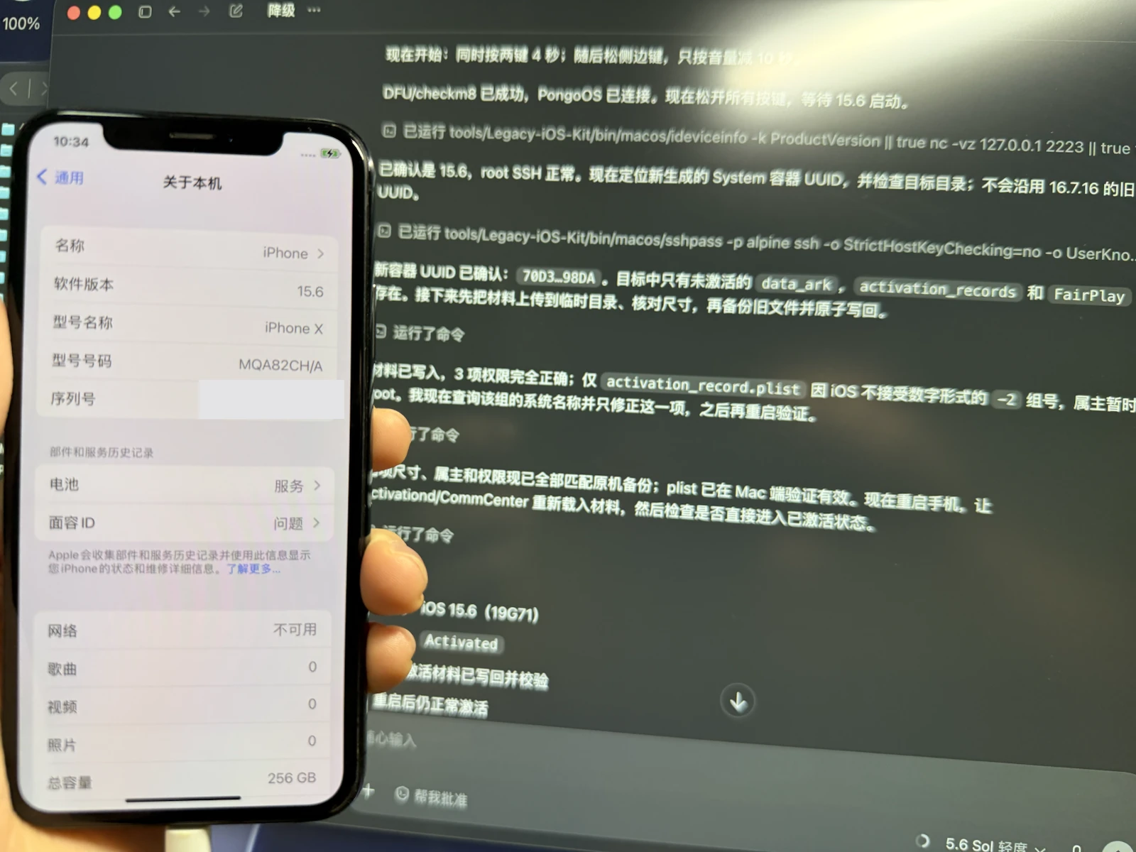 “关于本机”显示 iOS 15.6,序列号已做不可逆遮挡