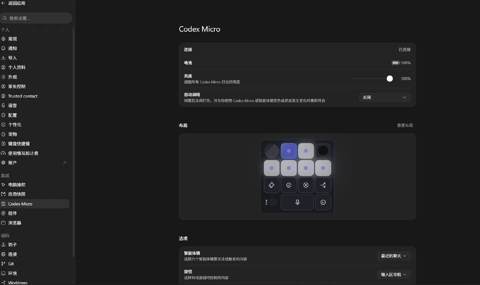 Codex Micro 设置页